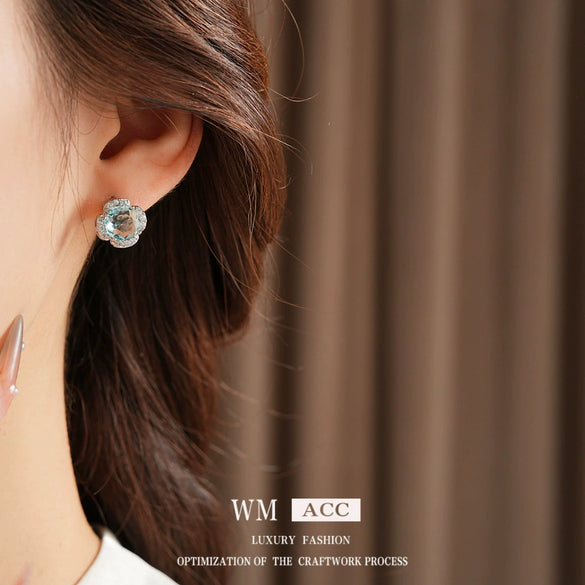 Wholesale Copper Earrings With Zircon Rose Flower Geometric Design Light Luxury Palace Style