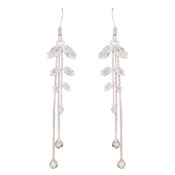 Wholesale Copper Earrings With Zirconia And Flower Pattern Long Tassel Design For Women