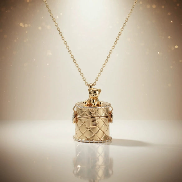 Wholesale Copper Electroplated Bear And Bag Shape Pendant Necklace For Women Cute Sweet And Cool Style