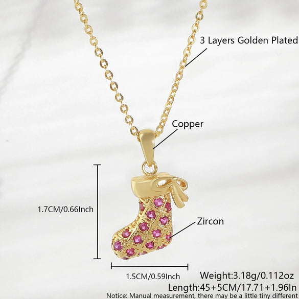 Wholesale Copper Electroplated Christmas Tree Snowman Socks Scepter Cross Pendant Necklace With O Word Chain Light Luxury Unisex