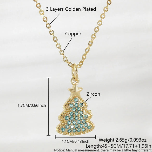 Wholesale Copper Electroplated Christmas Tree Snowman Socks Scepter Cross Pendant Necklace With O Word Chain Light Luxury Unisex