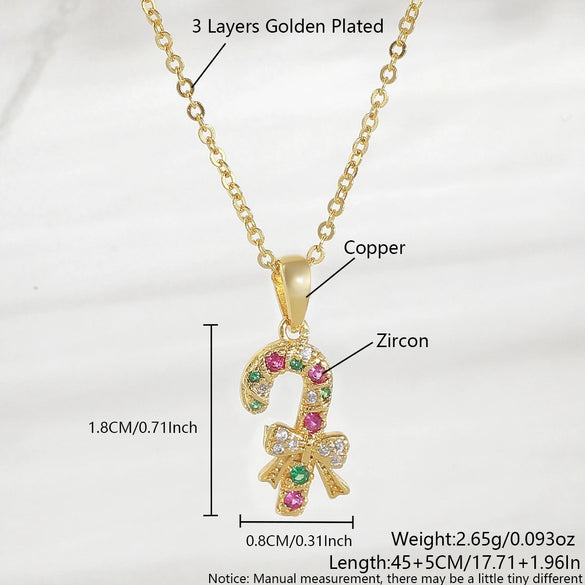 Wholesale Copper Electroplated Christmas Tree Snowman Socks Scepter Cross Pendant Necklace With O Word Chain Light Luxury Unisex
