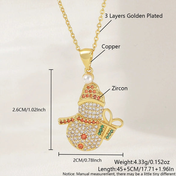 Wholesale Copper Electroplated Christmas Tree Snowman Socks Scepter Cross Pendant Necklace With O Word Chain Light Luxury Unisex