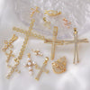 Wholesale Copper Electroplated Cross Pendant Necklace With Microinlaid Zircon And Pearl Hollow Design Jewelry Accessories