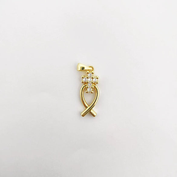 Wholesale Copper Electroplated Cross Pendant Necklace With Microinlaid Zircon And Pearl Hollow Design Jewelry Accessories