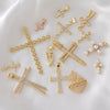 Wholesale Copper Electroplated Cross Pendant Necklace With Microinlaid Zircon And Pearl Hollow Design Jewelry Accessories