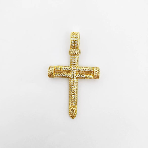 Wholesale Copper Electroplated Cross Pendant Necklace With Microinlaid Zircon And Pearl Hollow Design Jewelry Accessories