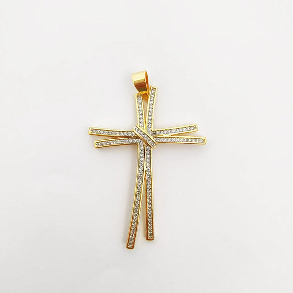 Wholesale Copper Electroplated Cross Pendant Necklace With Microinlaid Zircon And Pearl Hollow Design Jewelry Accessories