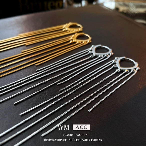 Wholesale Copper Electroplated Dropshaped Long Tassel Earrings For Women Simple Metal Style Light Luxury
