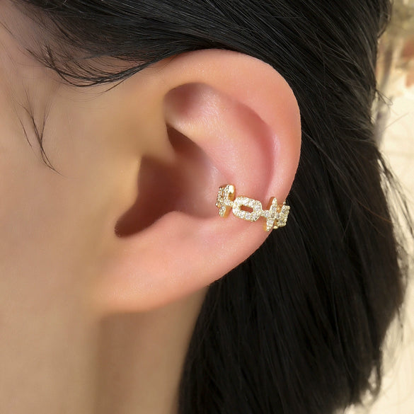 Wholesale Copper Electroplated Geometric Butterfly Women's Ear Clip Microinlaid Zircon