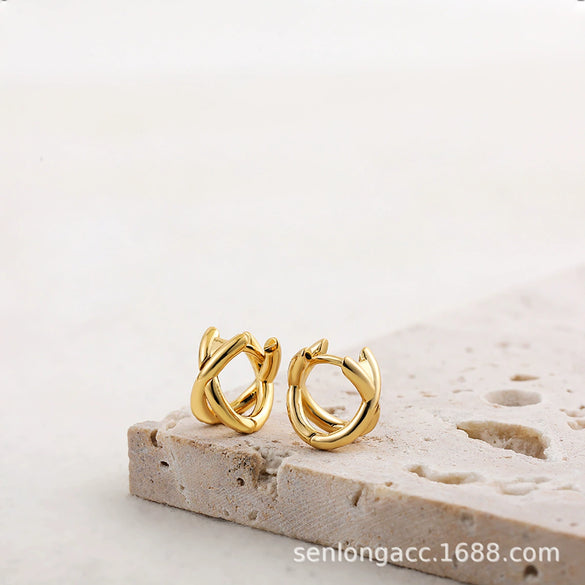 Wholesale Copper Electroplated Geometric Hoop And Cross Earrings For Women