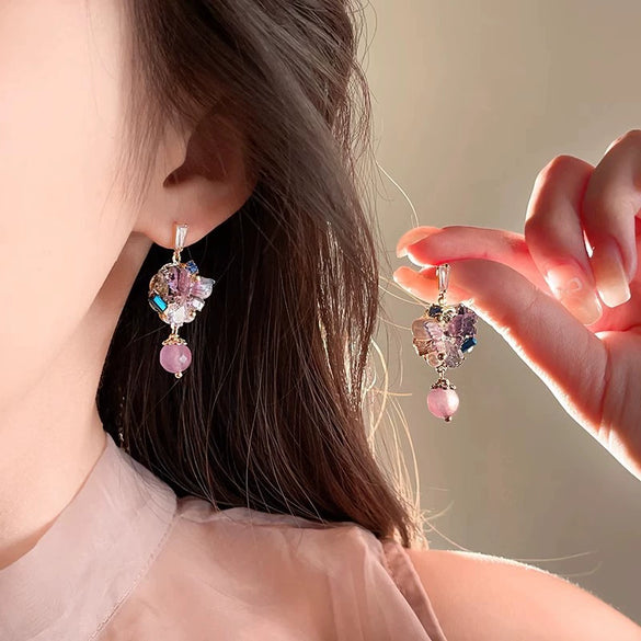 Wholesale Copper Elegant Flower Crystal Set Women's Earrings