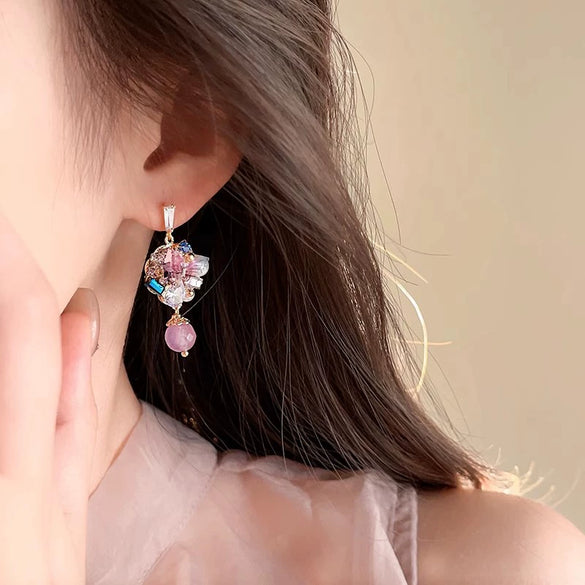 Wholesale Copper Elegant Flower Crystal Set Women's Earrings