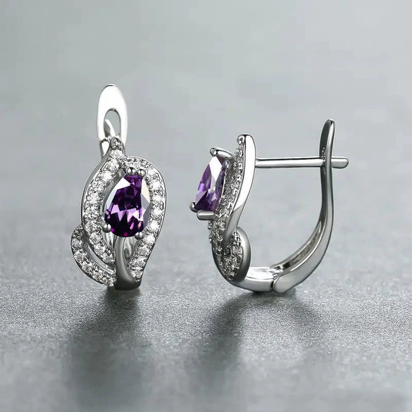 Wholesale Copper Elegant Geometric Inlaid Zircon Dropshaped Leaf Seaweed Flower Earrings For Women