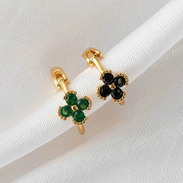 Wholesale Copper Emerald Four Leaf Clover Geometric Natural Style Diamond Inlaid Earrings For Girls