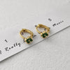 Wholesale Copper Emerald Four Leaf Clover Geometric Natural Style Diamond Inlaid Earrings For Girls