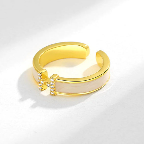 Wholesale Copper Enamel Geometric Letter H Open Ring For Women With Electroplating