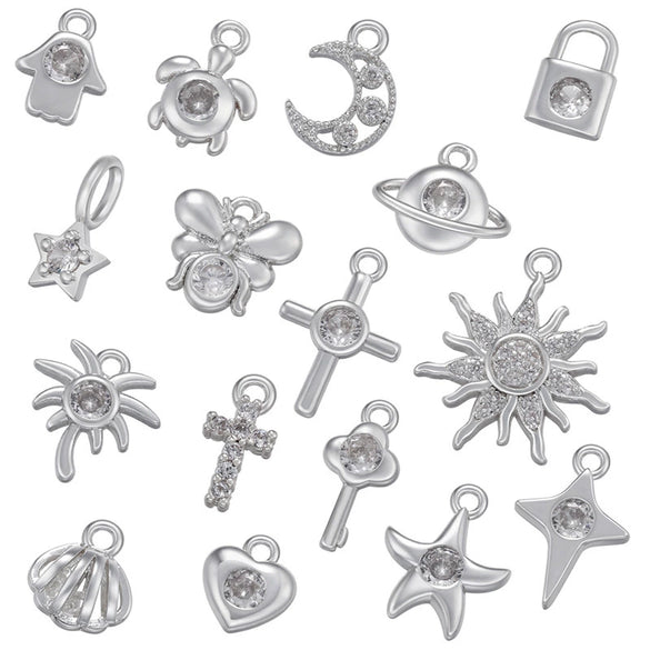 Wholesale Copper Fashion Pendant Collection With Micropaved Zircon Star Moon Cross And Heartshaped Designs Electroplated