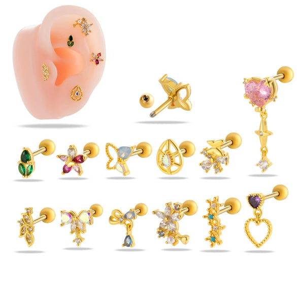 Wholesale Copper Flower Bow Heart Cartilage Puncture Ear Bone Nail For Women Fashion Style