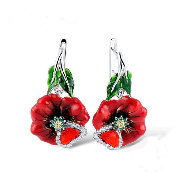 Wholesale Copper Flower Drop Glue Women's Earrings With Electroplating