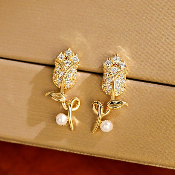 Wholesale Copper Flower Earrings Natural Style Inlaid Zircon