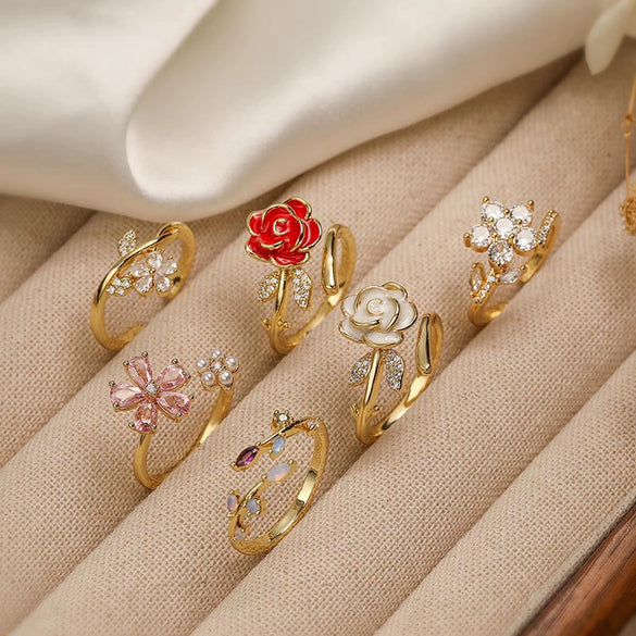 Wholesale Copper Flower Ring With Zirconia For Women