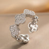 Wholesale Copper Four Leaf Clover Light Luxury Opening Adjustable Women's Ring With Zircon And Geometric Design