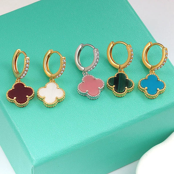 Wholesale Copper Fourleaf Clover Geometric Style Electroplated Earrings