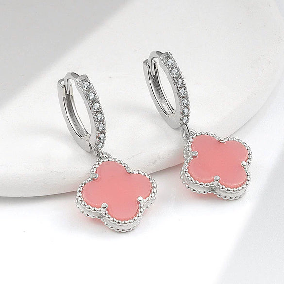 Wholesale Copper Fourleaf Clover Geometric Style Electroplated Earrings