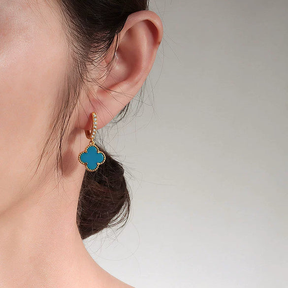 Wholesale Copper Fourleaf Clover Geometric Style Electroplated Earrings