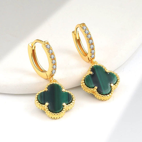 Wholesale Copper Fourleaf Clover Geometric Style Electroplated Earrings