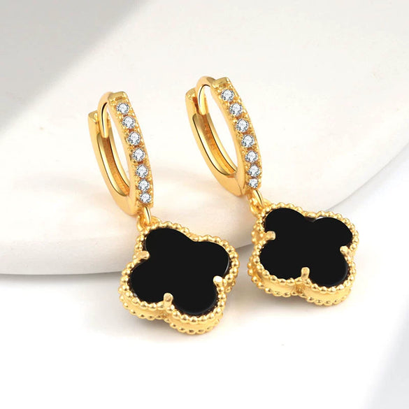 Wholesale Copper Fourleaf Clover Geometric Style Electroplated Earrings