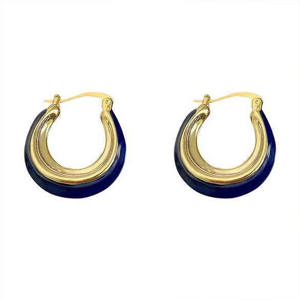 Wholesale Copper French Retro Klein Blue Oil Drop Geometric Women's Earrings With Dripping Oil Design