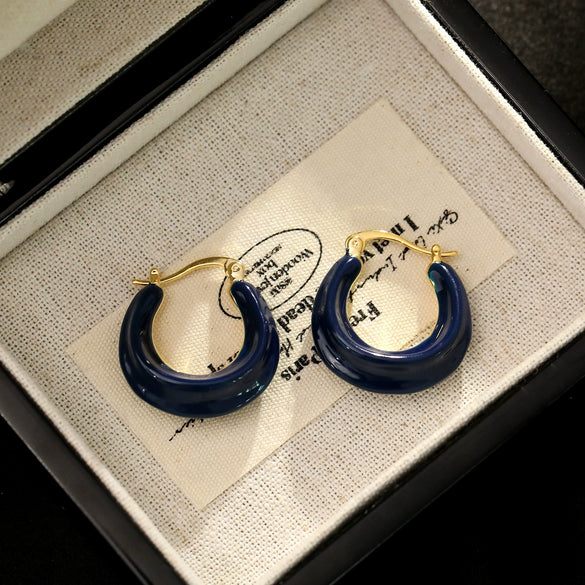 Wholesale Copper French Retro Klein Blue Oil Drop Geometric Women's Earrings With Dripping Oil Design