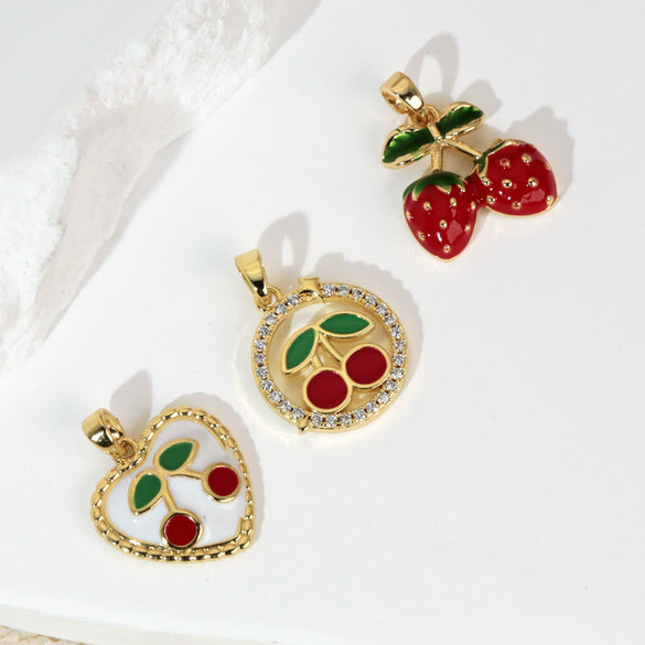 Wholesale Copper Fruit Pattern Pendant Collarbone Necklace With Oil Dropping Design And Electroplating Processing