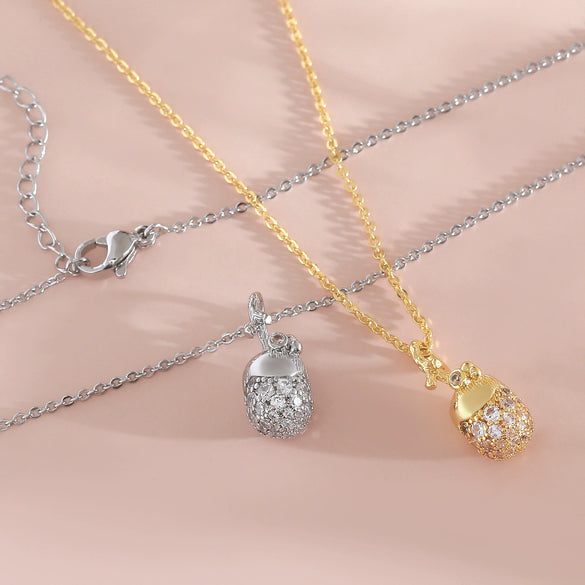 Wholesale Copper Fruit Shaped Diamond Nut Pine Cone Clavicle Necklace Electroplated For Women