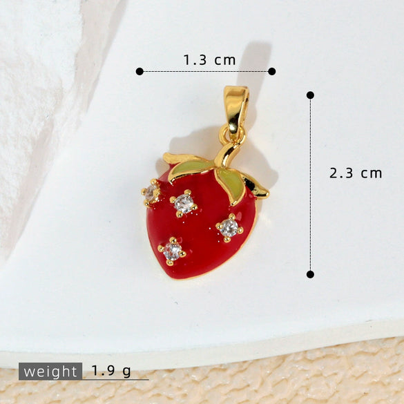 Wholesale Copper Fruit Shaped Dripping Oil Handmade Strawberry Necklace Pendant