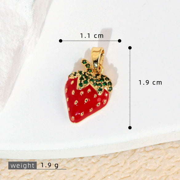 Wholesale Copper Fruit Shaped Dripping Oil Handmade Strawberry Necklace Pendant