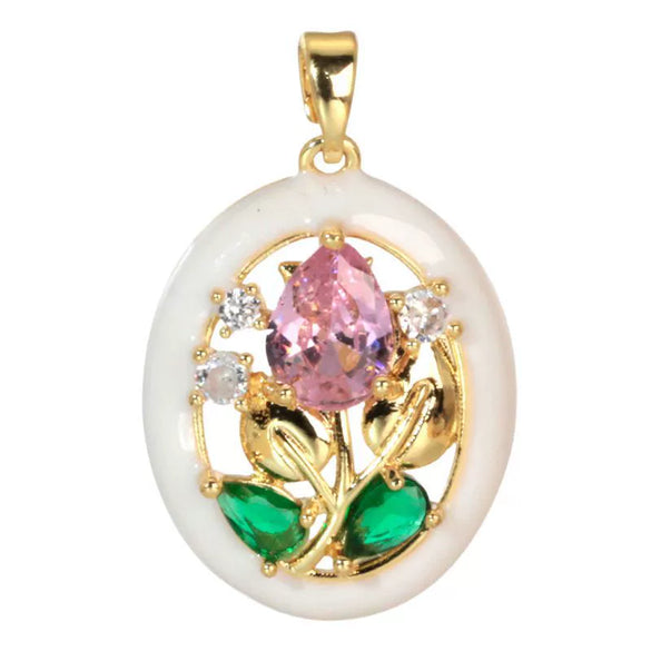 Wholesale Copper Geometric And Flower Patterned Dripping Oil Style Oval Hollow Garden Earrings Pendant