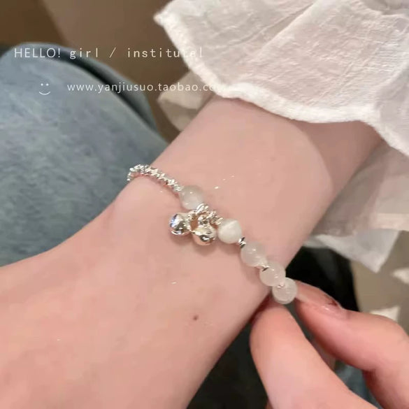 Wholesale Copper Geometric Beaded Bracelet With Cat's Eye Bell Electroplated For Women Light Luxury Niche Design Jewelry