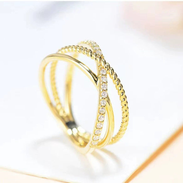 Wholesale Copper Geometric Cross Ring For Women With Inlaid Zircon Retro Style Hollow And Multi Layer Design