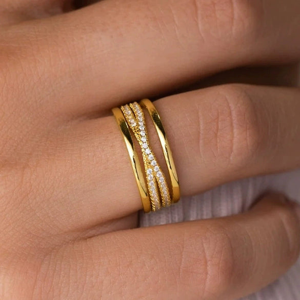 Wholesale Copper Geometric Cross Ring Three Piece Set For Women Elegant Style With Zirconia Treatment