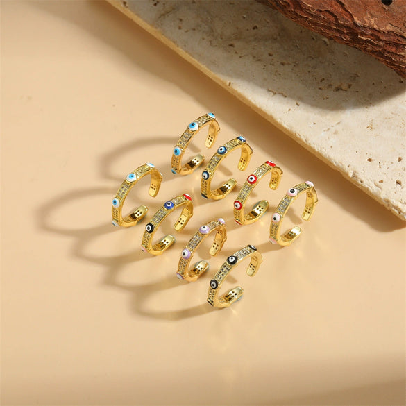 Wholesale Copper Geometric Devil's Eye Ring For Women With 14K Gold Plating
