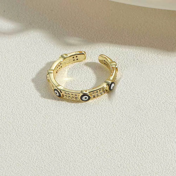 Wholesale Copper Geometric Devil's Eye Ring For Women With 14K Gold Plating
