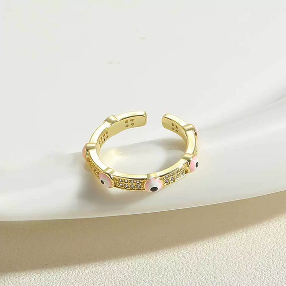 Wholesale Copper Geometric Devil's Eye Ring For Women With 14K Gold Plating