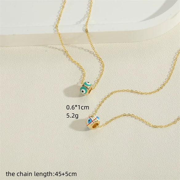 Wholesale Copper Geometric Dripping Oil Devil's Eye Pendant Necklace With Mixed Gem Inlay For Women