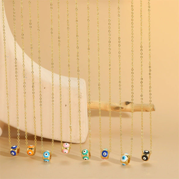 Wholesale Copper Geometric Dripping Oil Devil's Eye Pendant Necklace With Mixed Gem Inlay For Women