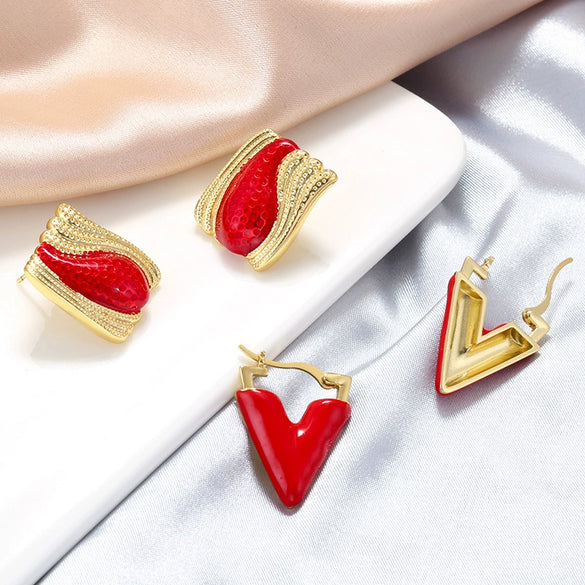 Wholesale Copper Geometric Dripping Oil Triangular Vshaped Women's Earrings
