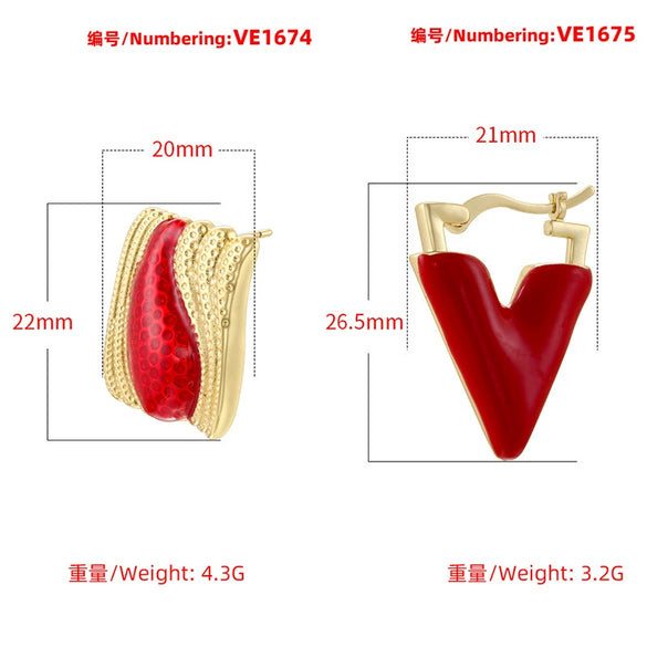 Wholesale Copper Geometric Dripping Oil Triangular Vshaped Women's Earrings