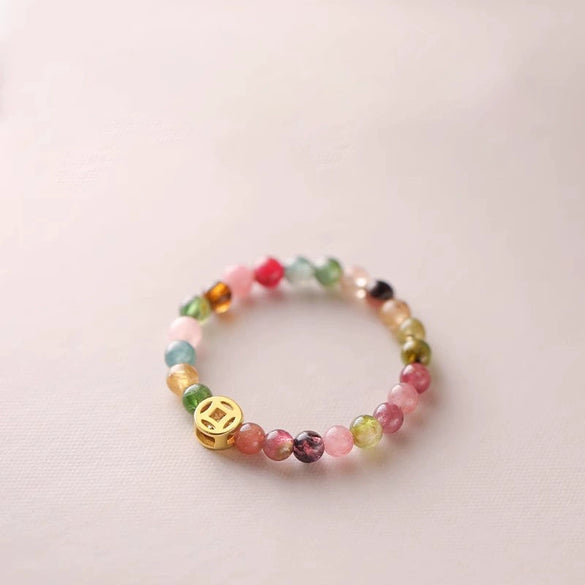 Wholesale Copper Geometric Electroplated Women's Tourmaline Beaded Ring